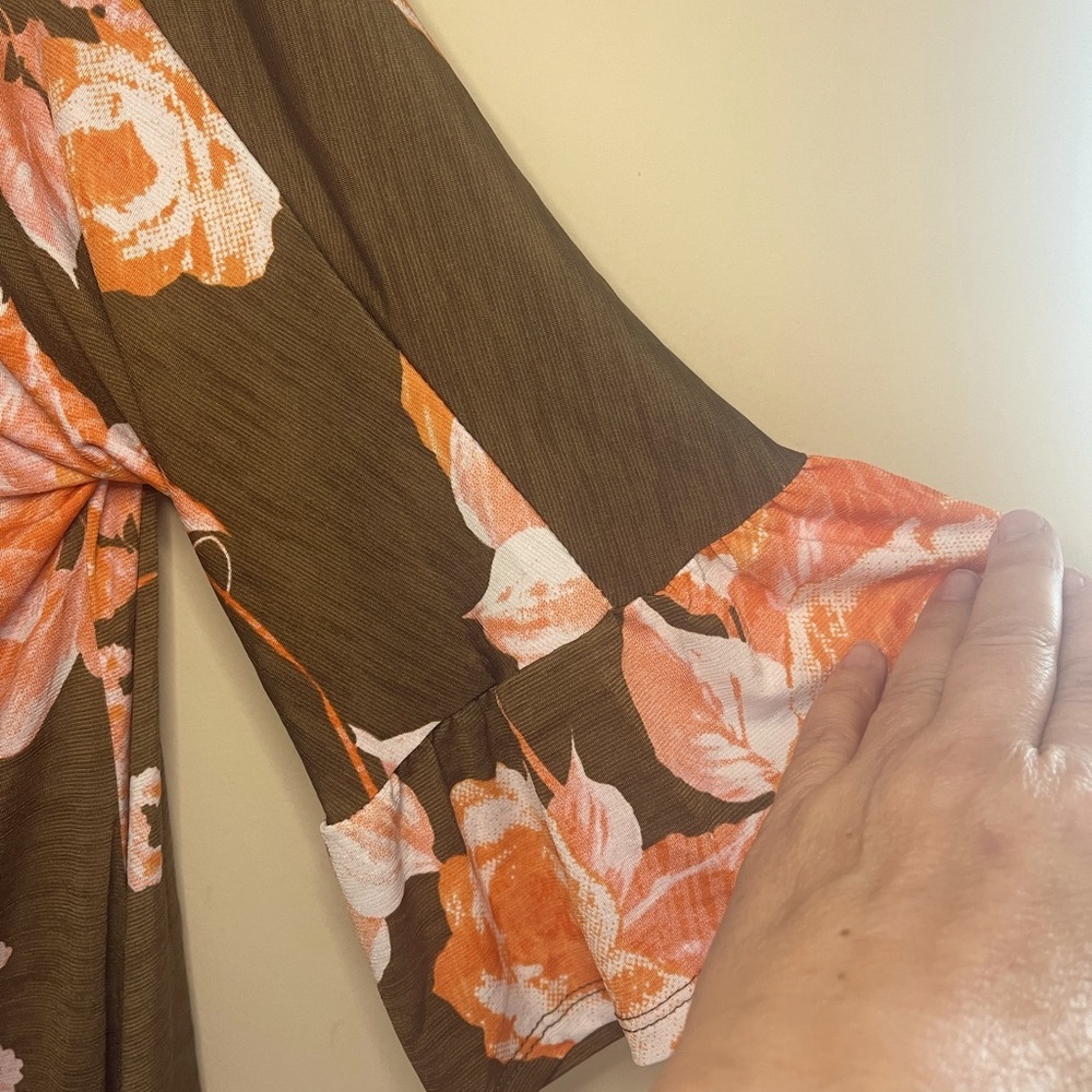 Brown Floral Dress Size L NWOT - Picture 3 of 7